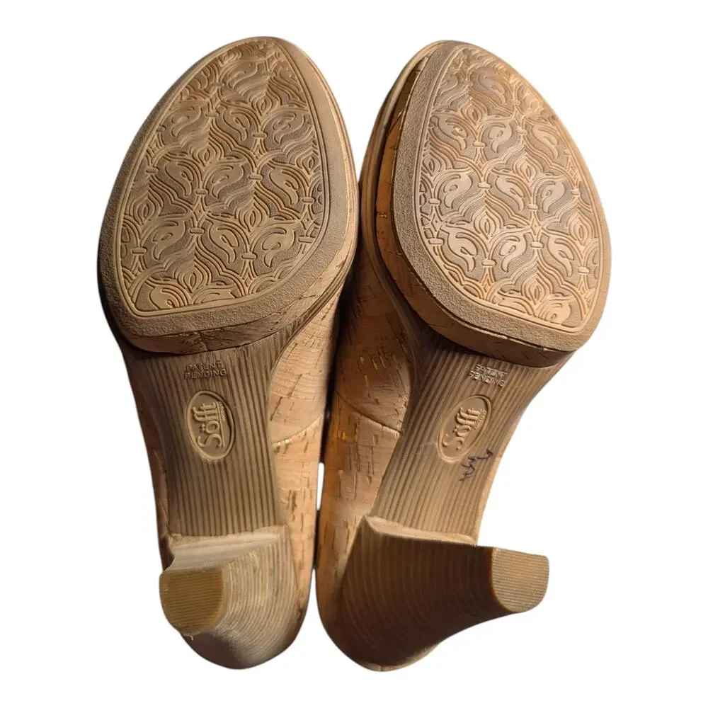 Sofft Ramona II Natural Cork Peep Toe Stacked Wooden Heel Comfort Pumps Sz 8.5